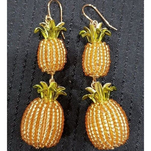 SOLD KATE SPADE BY THE POOL Double Pineapple Hook Dangle Earrings Gold Beaded